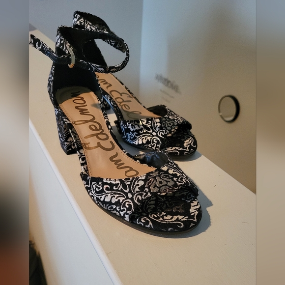 EUC! SAM EDELMAN TAPESTRY OPEN TOE HEEL ANKLE STRAP SANDAL - Picture 6 of 7